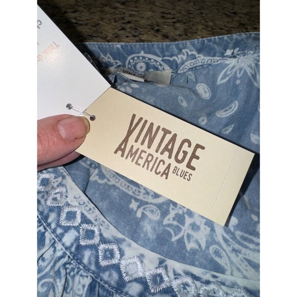 NWT Vintage America Blues XXL Chambray Paisley Faded Bandana Boho Cottage Shirt - Picture 8 of 14